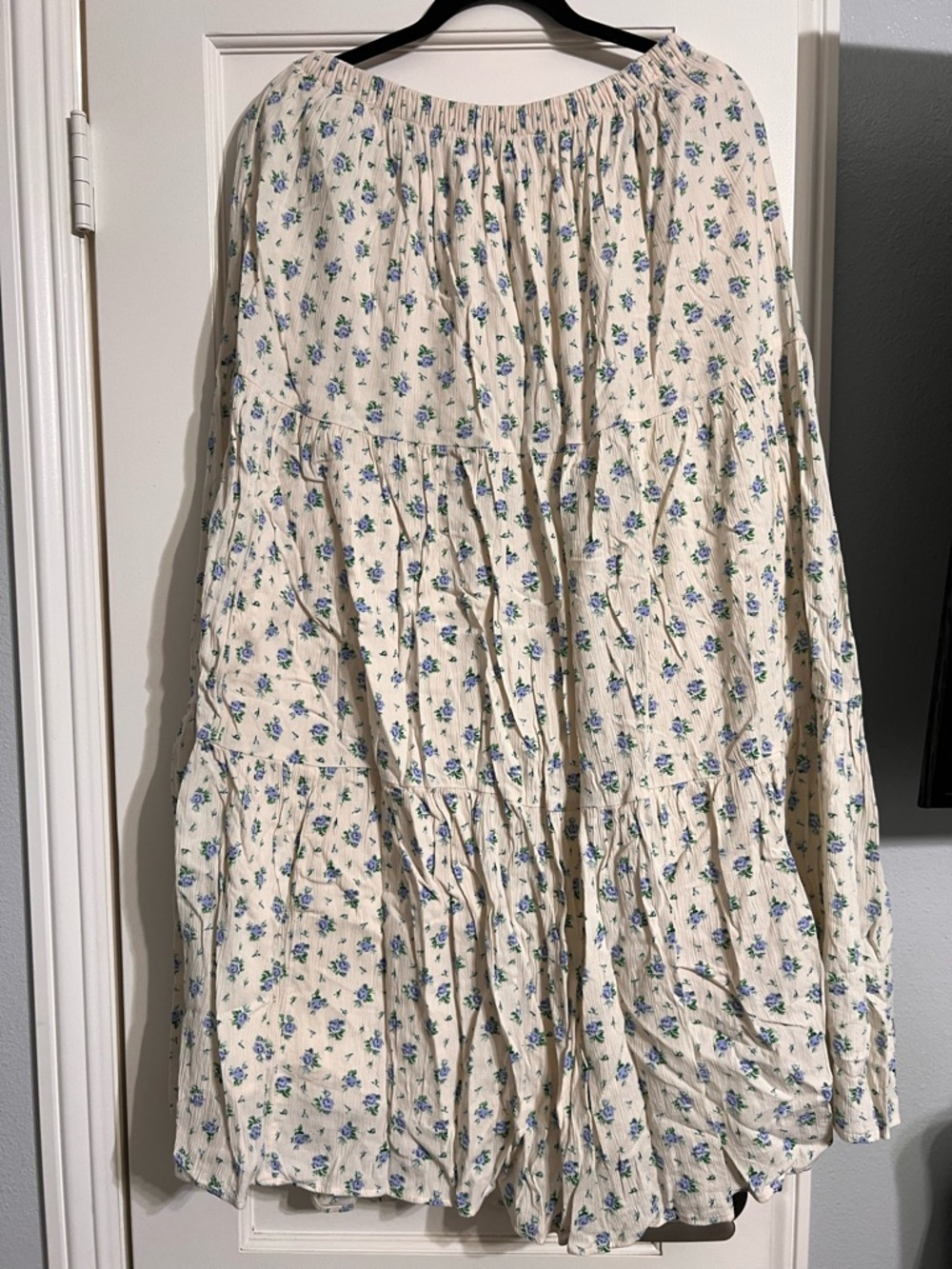 aerie Cream Maxi Skirt with Blue Floral Print